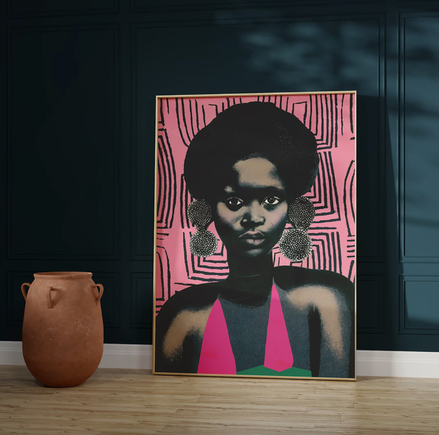 Issa II. Pink Portrait of Black Woman | Mixed Media Art : 8x10 / None - Holistic Habitat