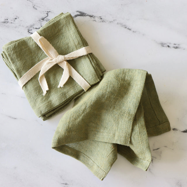 Sage Stonewashed Linen Beverage Napkins Set of 4 - Holistic Habitat 