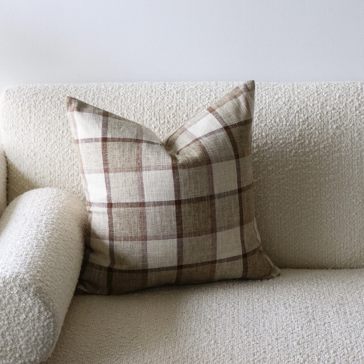 Cottage Country Beige Plaid Pillow Cover