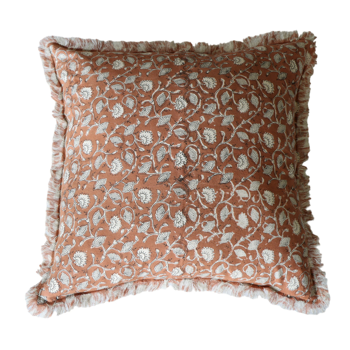 Eshana Frayed Printed Cotton Cushion Cover - 20x20 - Holistic Habitat 