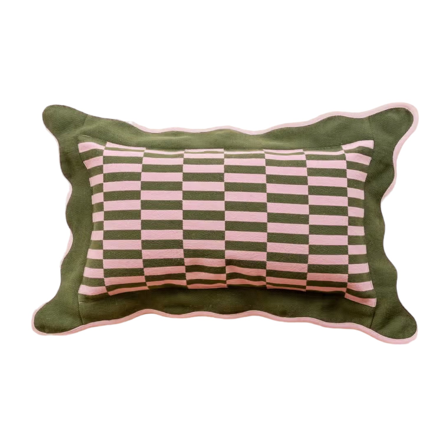 Olive Checkerboard Cotton Lumbar Pillow Cover - Holistic Habitat 