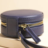 Navy Mini Round Travel Jewelry Case