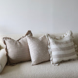 Celia Beige Striped Ruffled Linen Pillow Cover