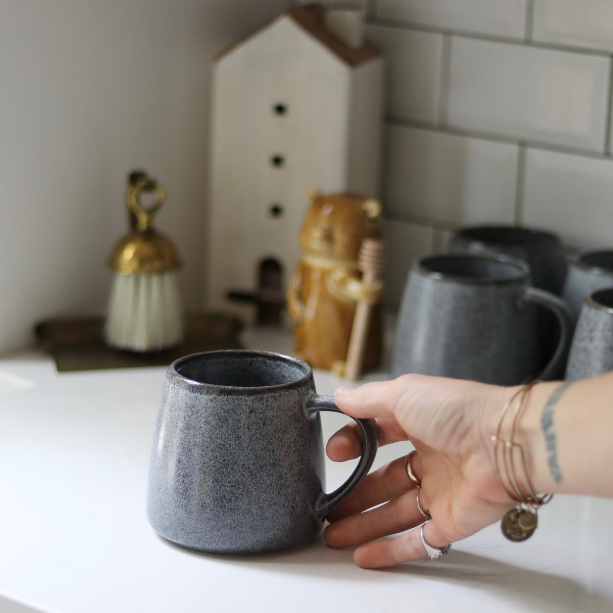 Stonewashed Indigo Ceramic Mugs - Set of 4