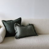 Corrin Basil Ruffled Linen Lumbar Pillow Cover