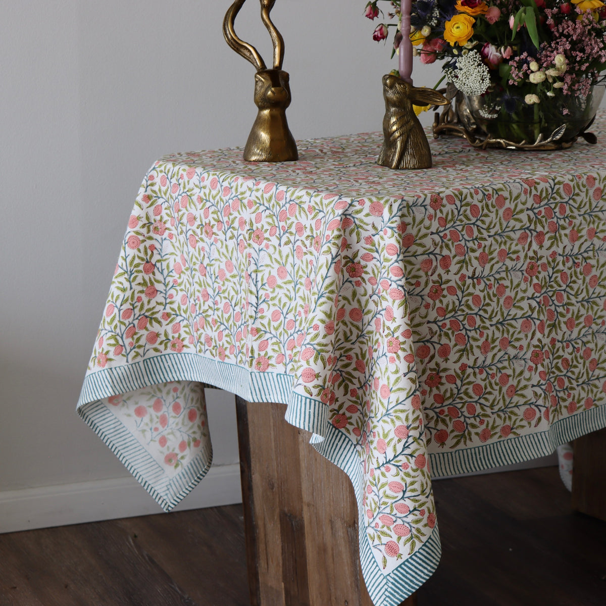 Pink Zinnia Floral Print Table Cloth - Holistic Habitat 