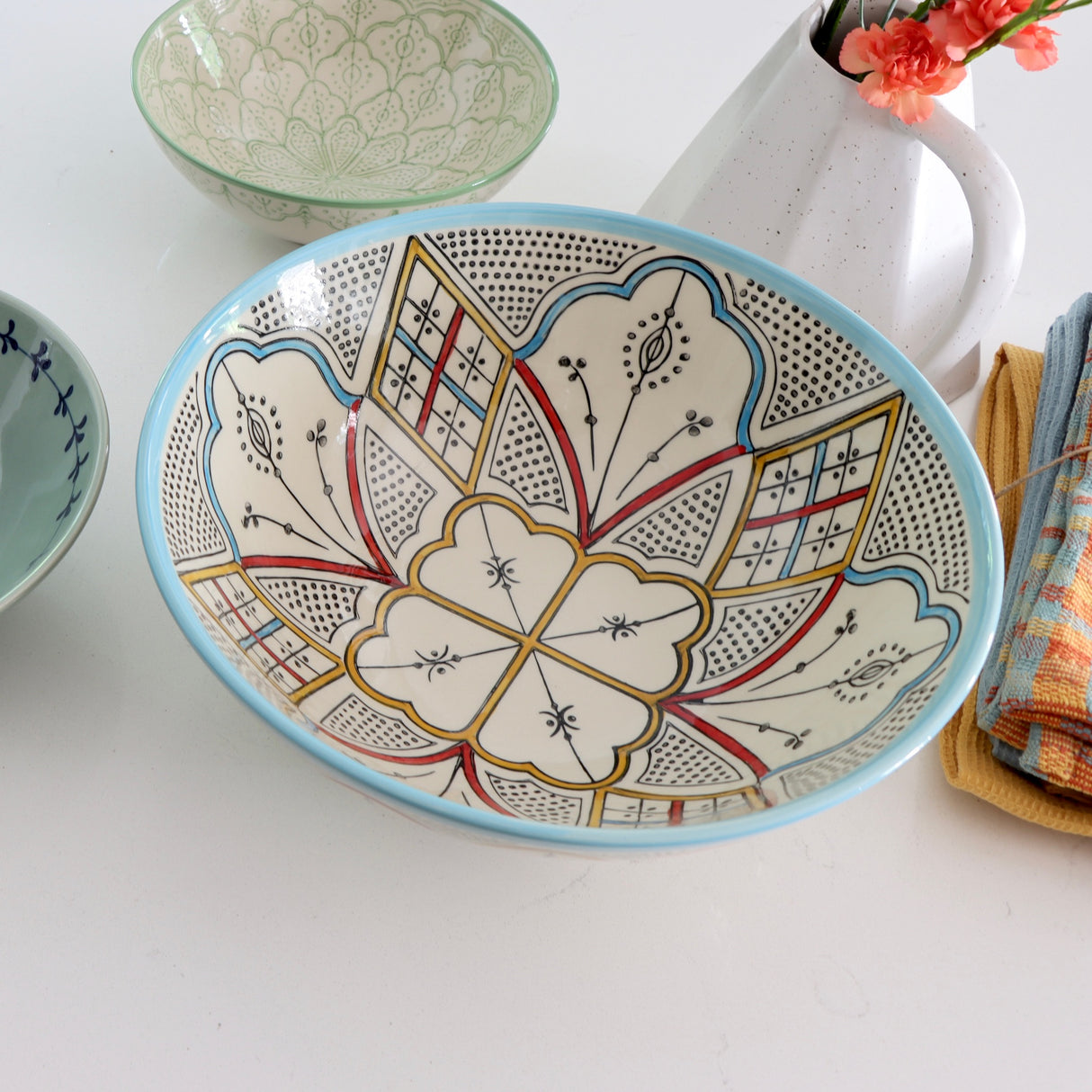 Anthea Multi Hand-Painted Stoneware Serving Bowl - Holistic Habitat 