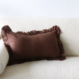 Elliot Dark Brown Ruffled Linen Lumbar Pillow Cover