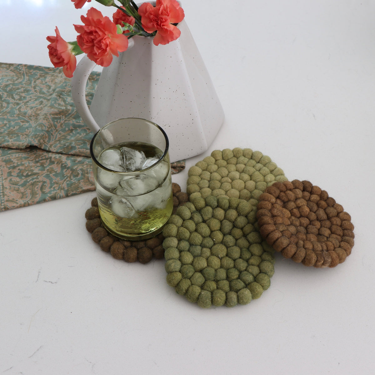 Green Earth Handmade Wool Felt Ball Coasters - Set of 4 - Holistic Habitat 