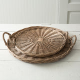 Picnic Time Round Large Wicker Tray Set