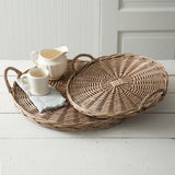 Picnic Time Round Large Wicker Tray Set