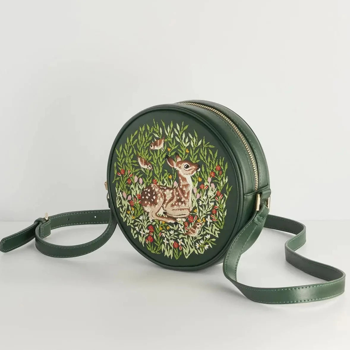 Chloe Fawn Embroidered Circle Bag - Green - Holistic Habitat 