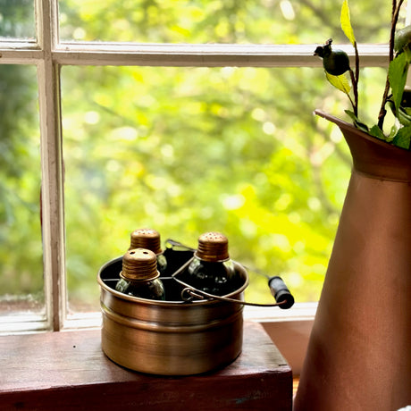 Antique Brass Mini Mason Jar Caddy Set