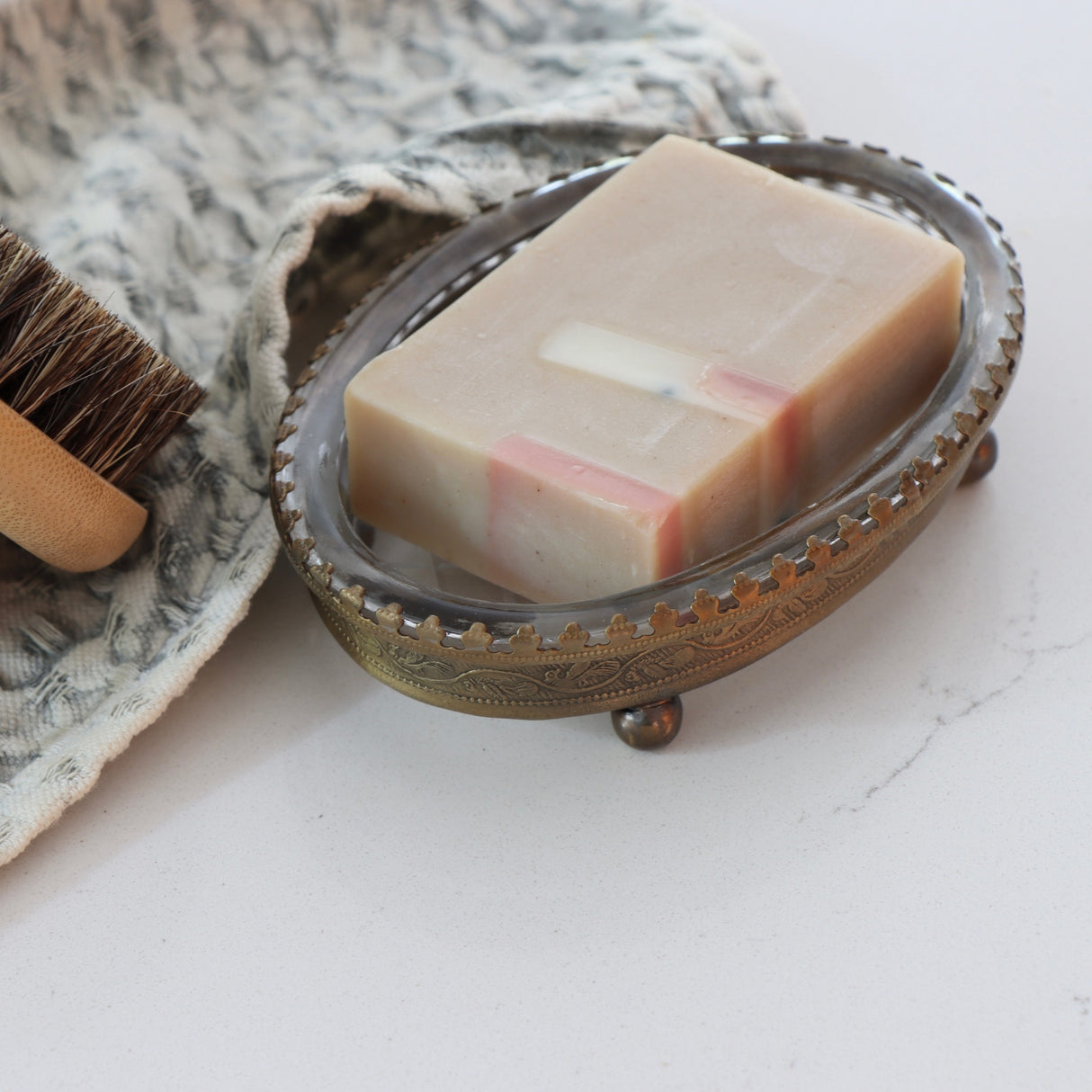 Evie Brass and Glass Soap Dish - Holistic Habitat 