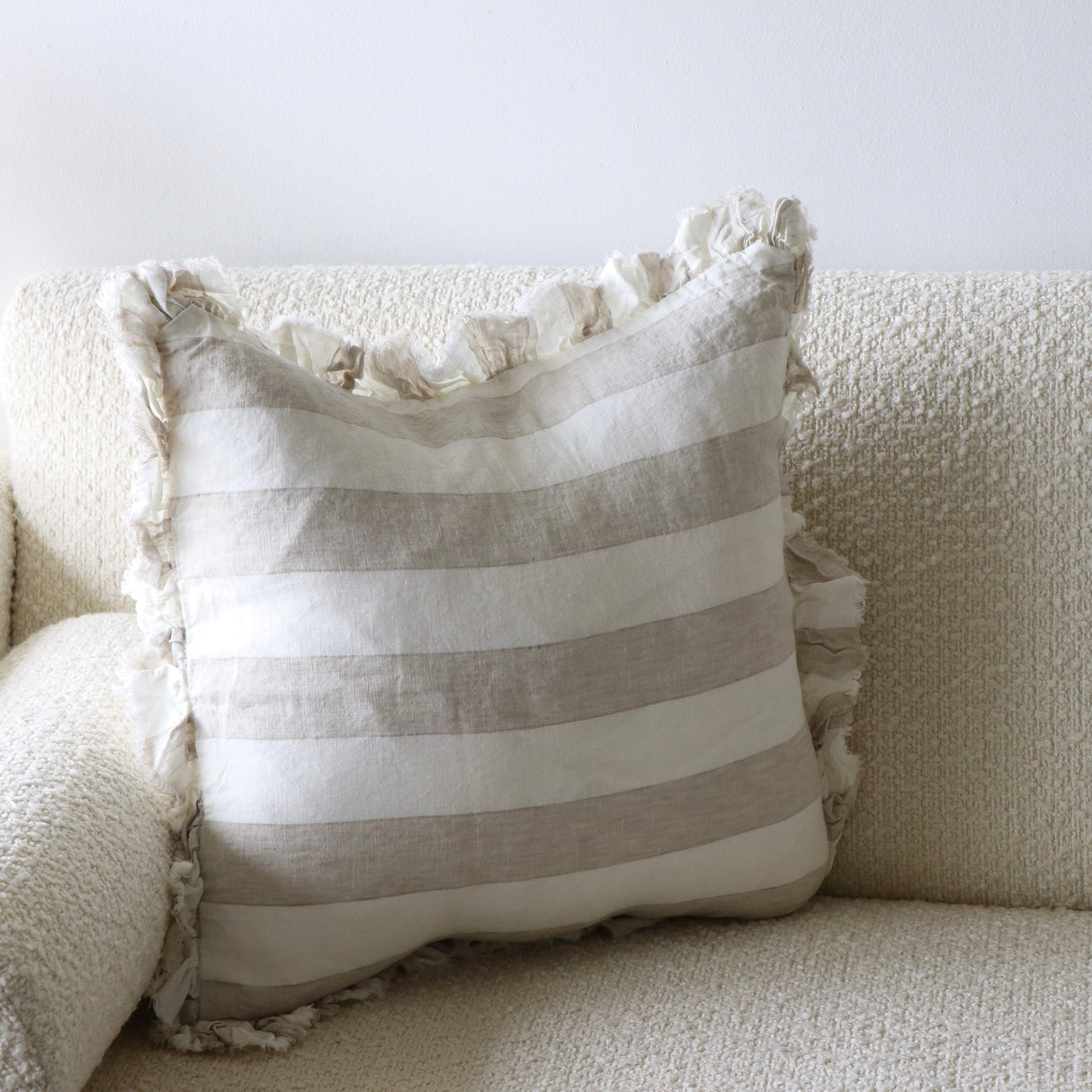 Charlotte Linen Wide Beige & Cream Stripe Pillow Cover - 18x18