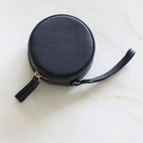 Navy Mini Round Travel Jewelry Case