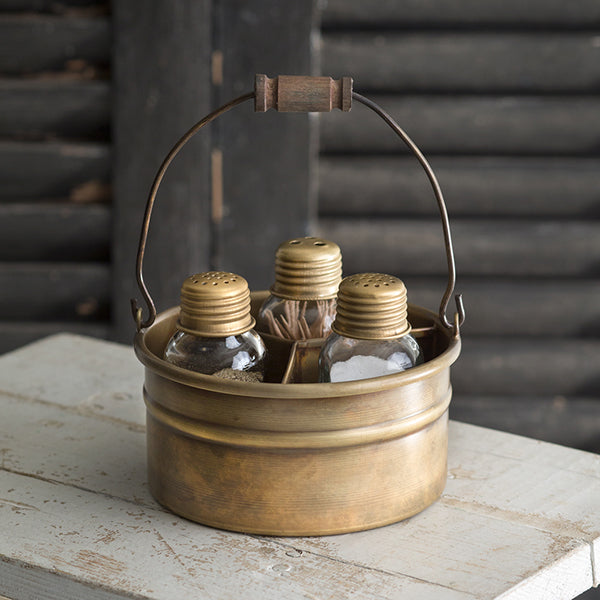 Antique Brass Mini Mason Jar Caddy Set