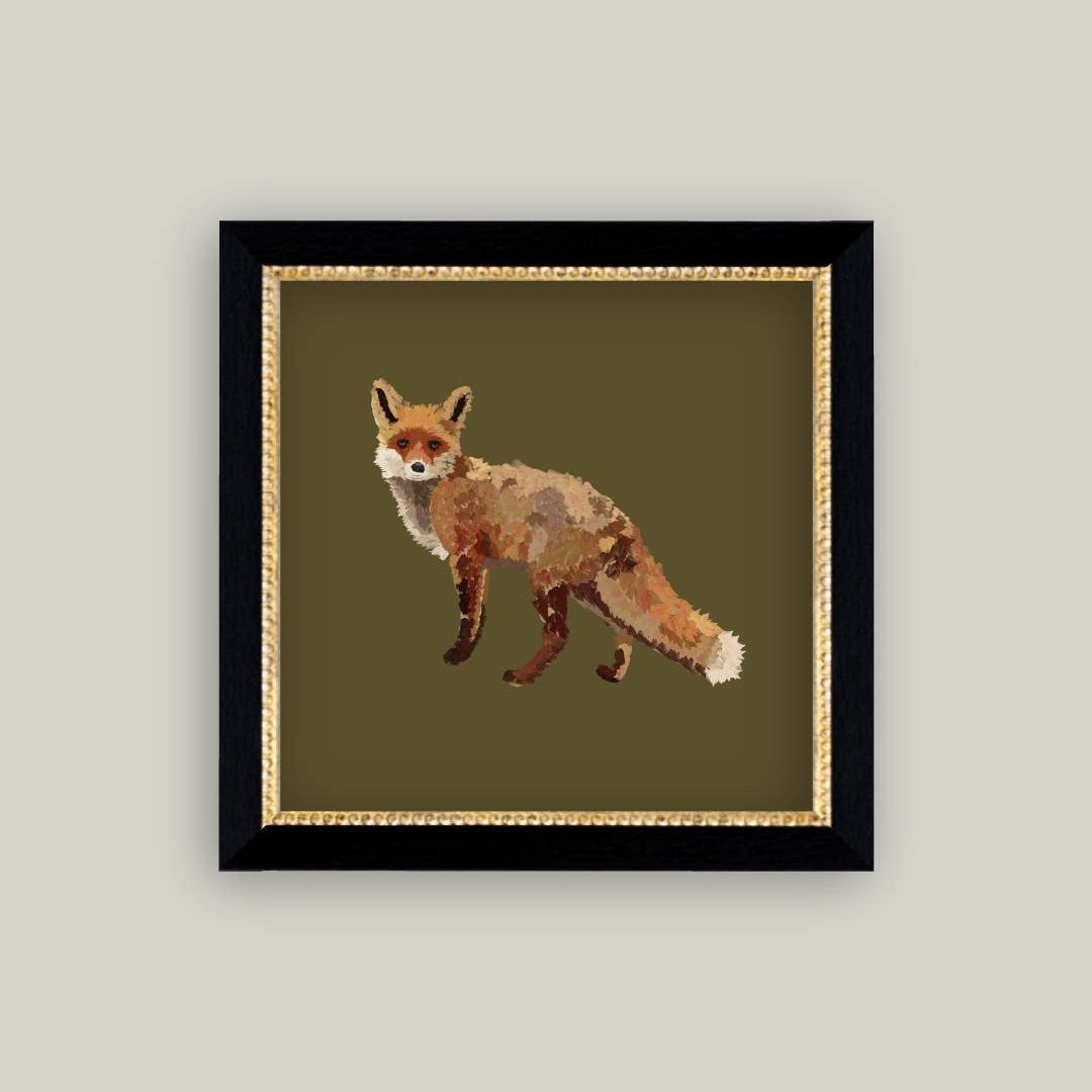 Fox Closeup Framed Antique Art: 5x5