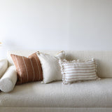 Jessie Ruffled Linen Rust & Cream Stripe Lumbar Pillow Cover