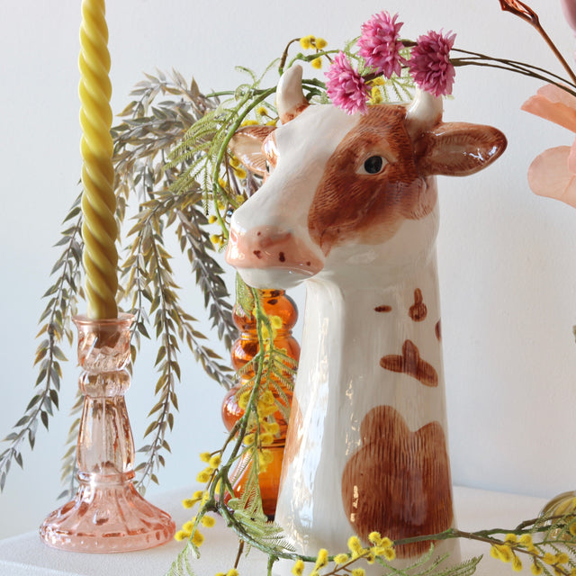 Annabelle Hand Painted Stoneware Cow Vase - Holistic Habitat 