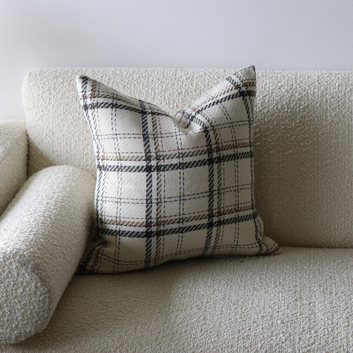 Moira Wool Effect Cream Check Pillow Cover