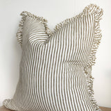 Aleah Ruffled Olive Stripe Linen Pillow Cover