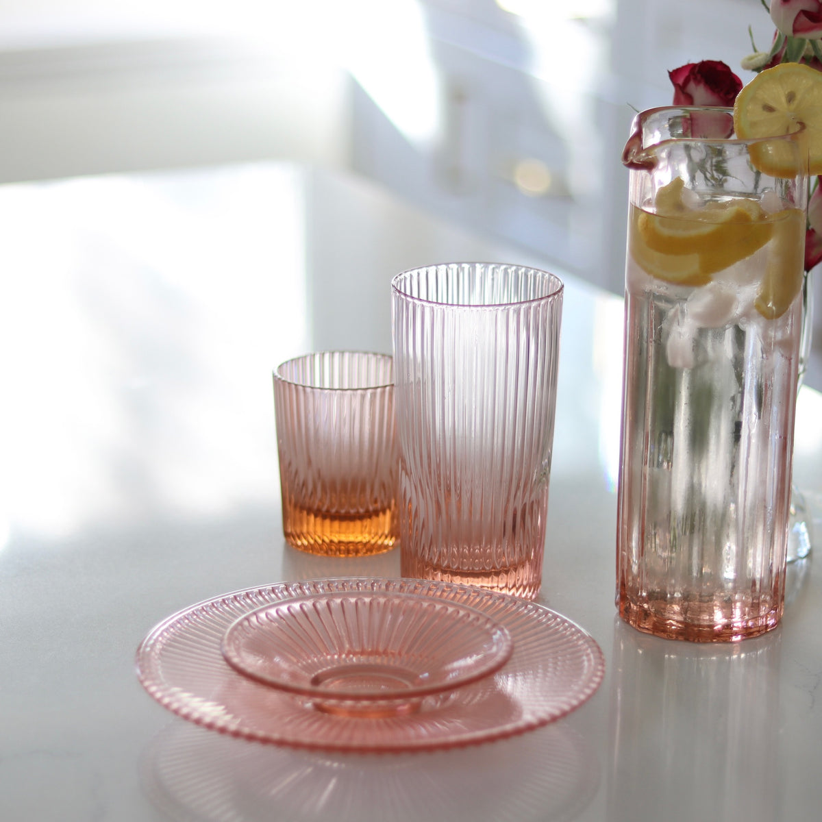 Pressed Pink Glass Medium Plates - Set of 4 - Holistic Habitat 