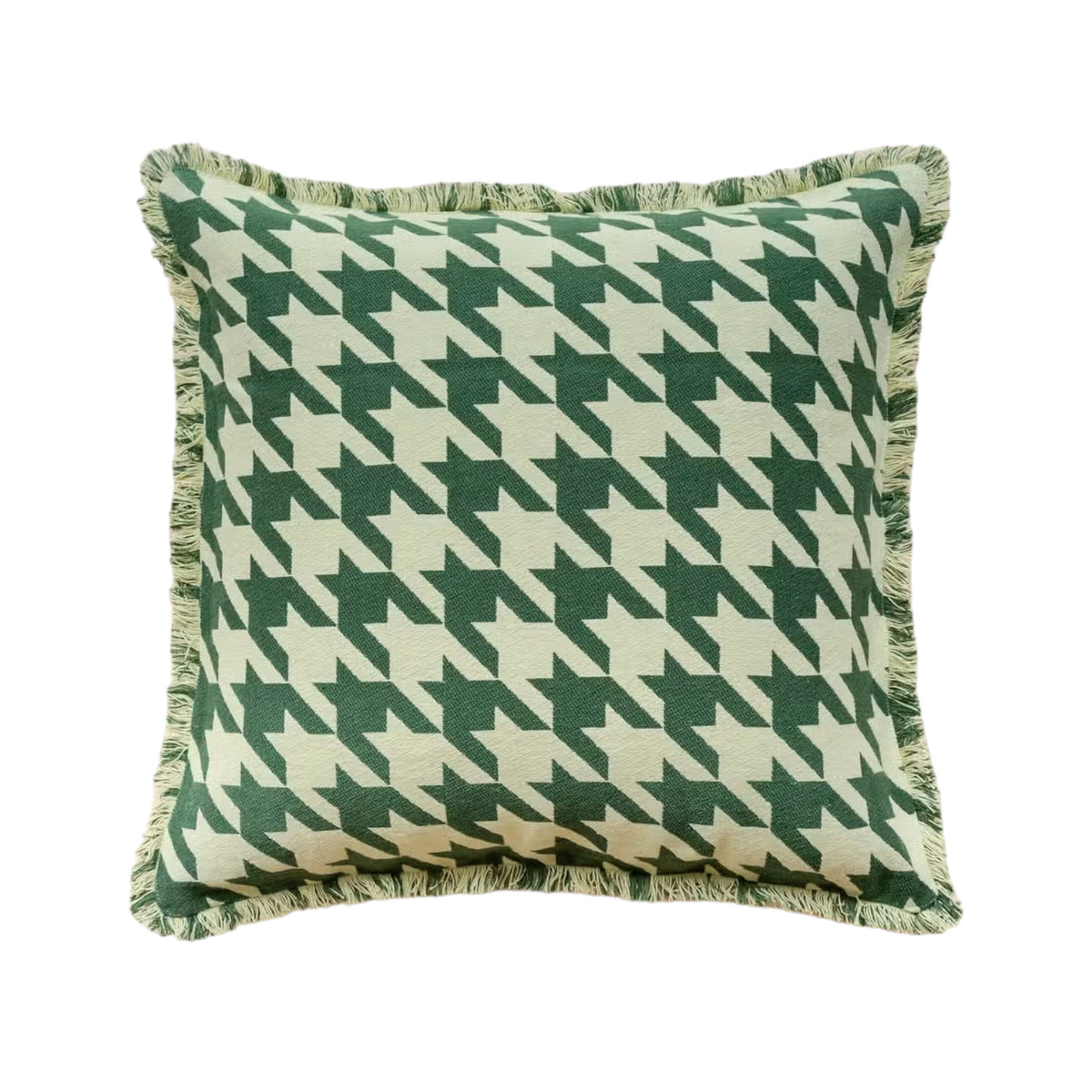Green Houndstooth Cotton Cushion Cover - Holistic Habitat 