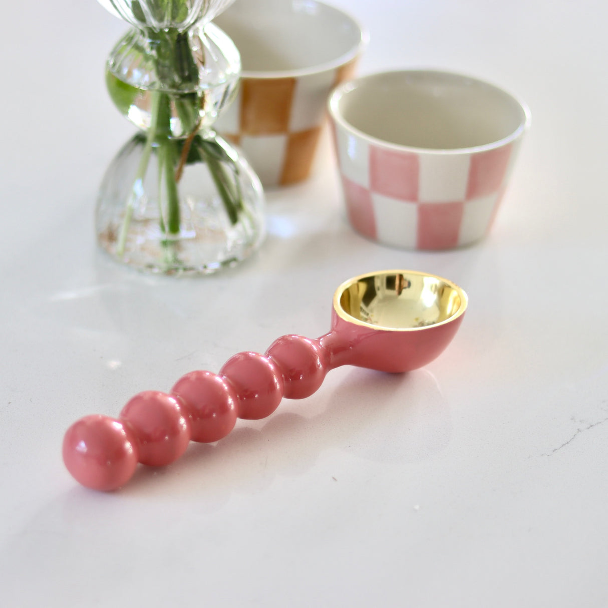 Bubblegum and Gold Enameled Aluminum Ice Cream Scoop - Holistic Habitat 