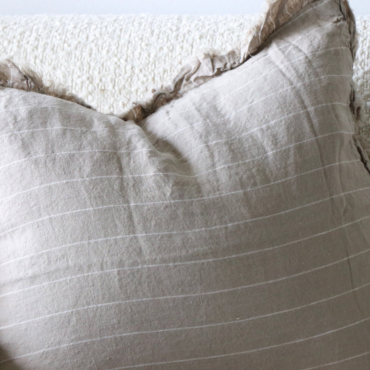 Celia Beige Striped Ruffled Linen Pillow Cover