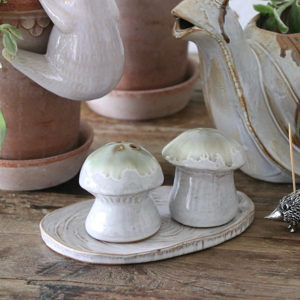 Mushroom Meadow Stoneware Salt and Pepper Shaker Set