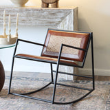 Kaia Leather & Woven Cane Rocking Chair - Holistic Habitat 
