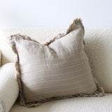 Celia Beige Striped Ruffled Linen Pillow Cover