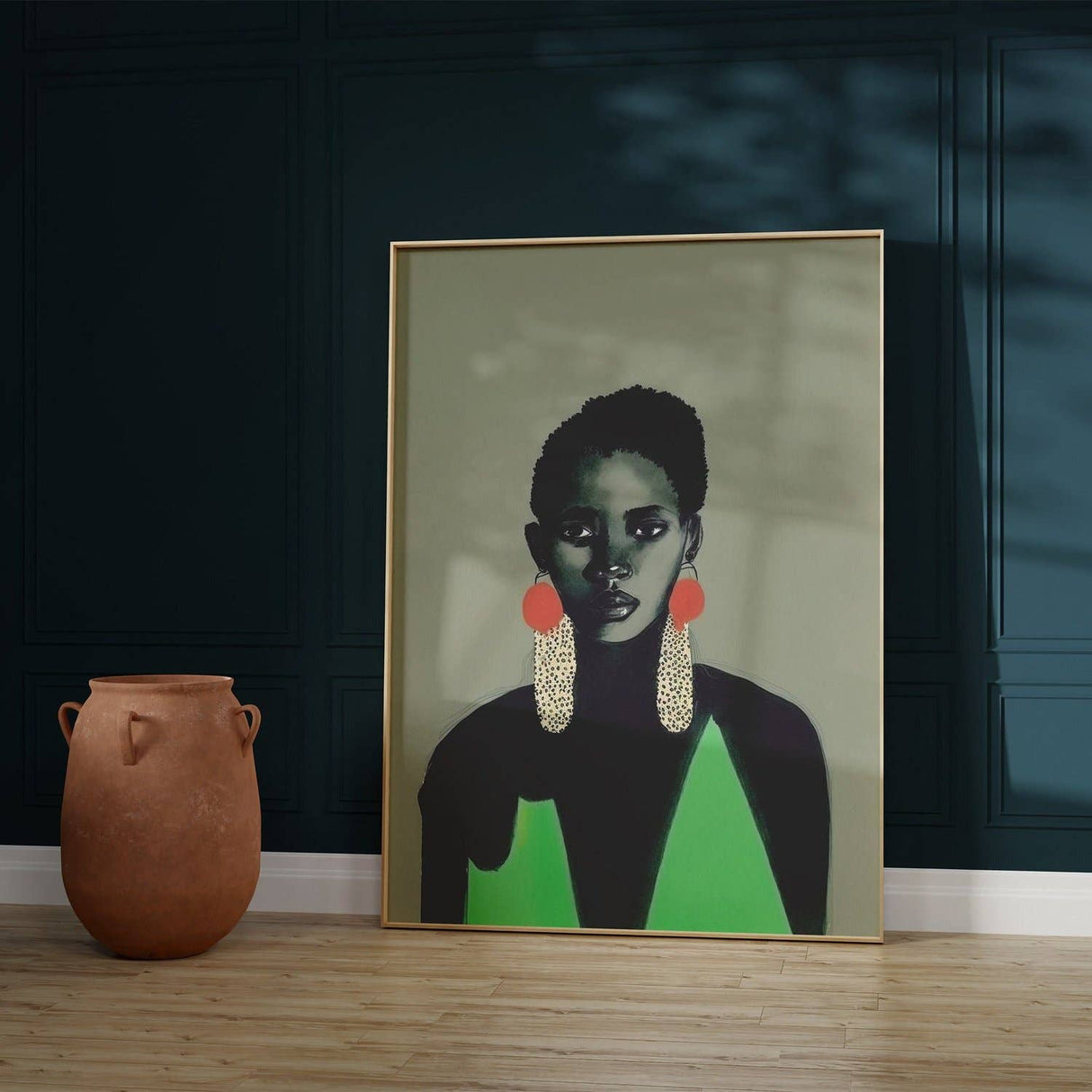 Ngozi. Vintage Green Portrait | Afro Caribbean Art: 8x10 / None - Holistic Habitat 