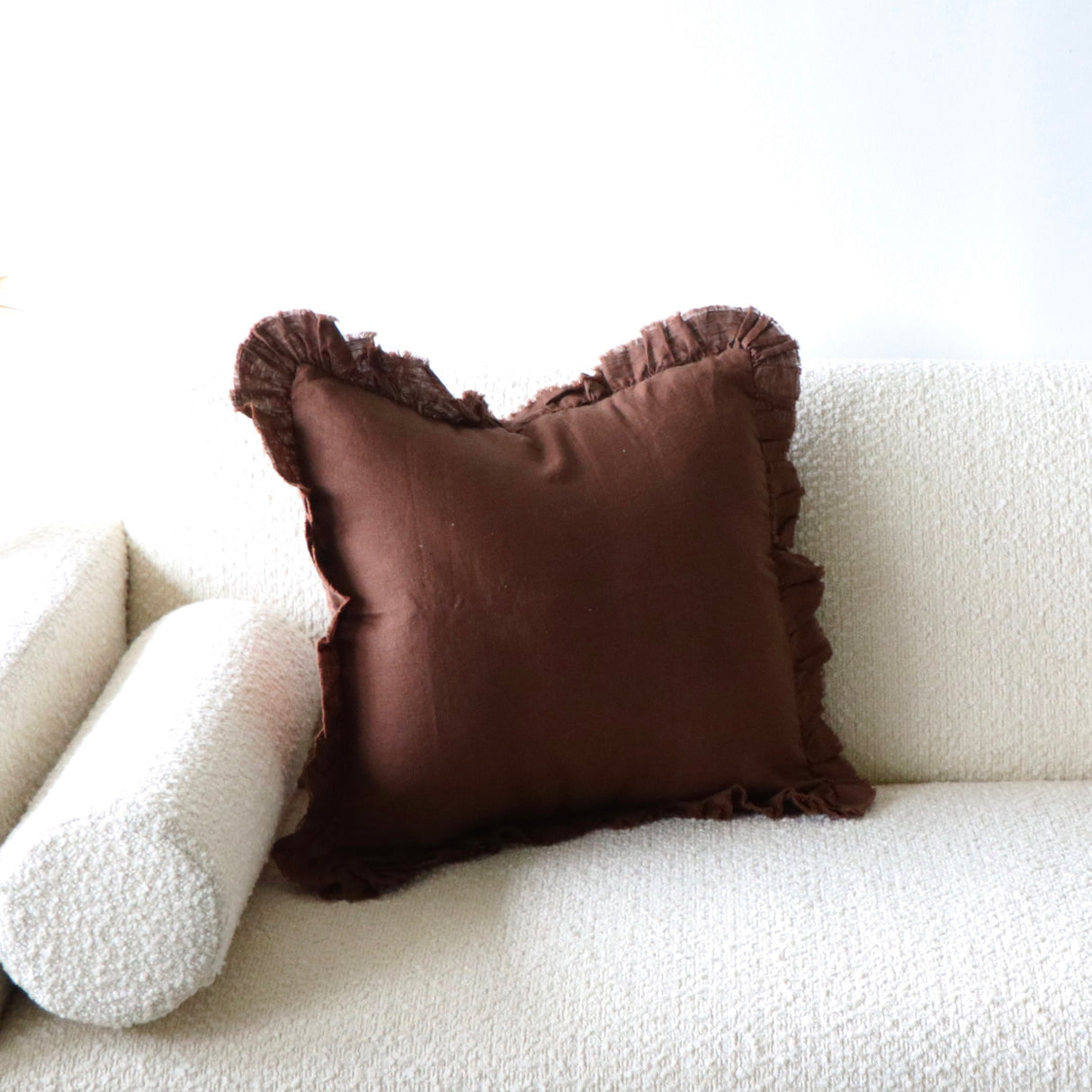 Elliot Dark Brown Ruffled Linen Pillow Cover