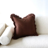 Elliot Dark Brown Ruffled Linen Pillow Cover