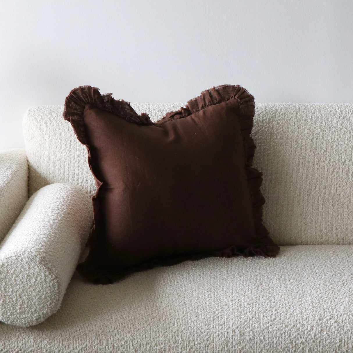 Elliot Dark Brown Ruffled Linen Pillow Cover