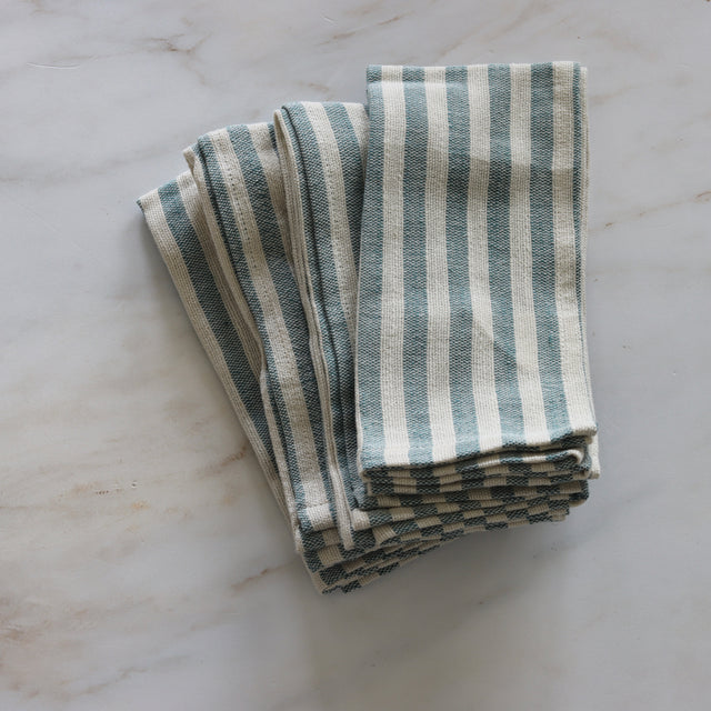 Bistro Blue Striped Woven Cotton Napkins - Holistic Habitat 