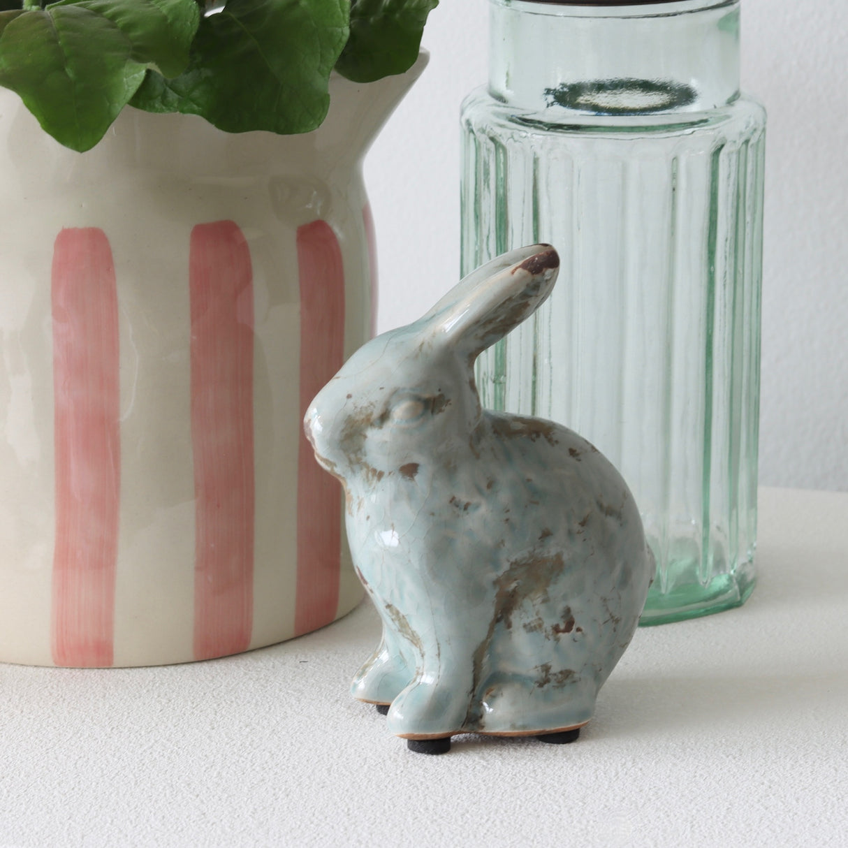 Robin's Egg Distressed Terracotta Bunny - Holistic Habitat 