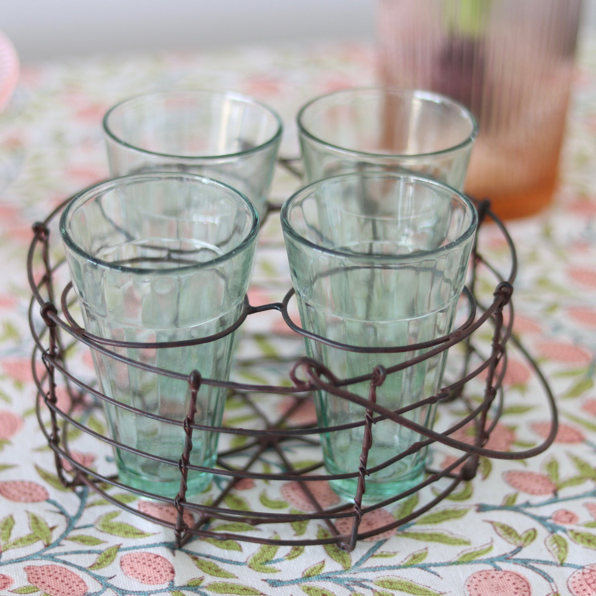 Round Wire Caddy with Four Fluted Glasses - Holistic Habitat 