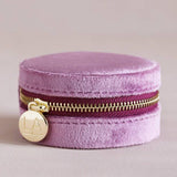 Mauve Velvet Round Travel Jewelry Case