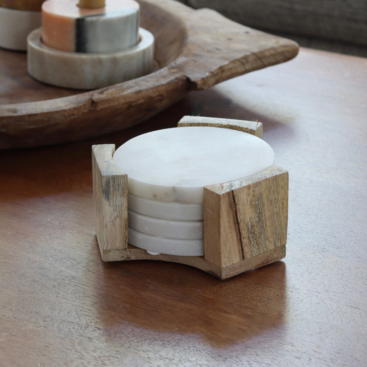 Italian Marble Coasters With Wood Holder - Holistic Habitat 