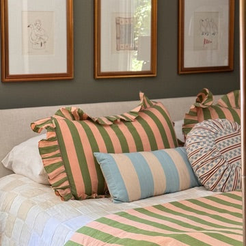 Cotton Duvet Cover in Green Stripe: Euro King/Queen