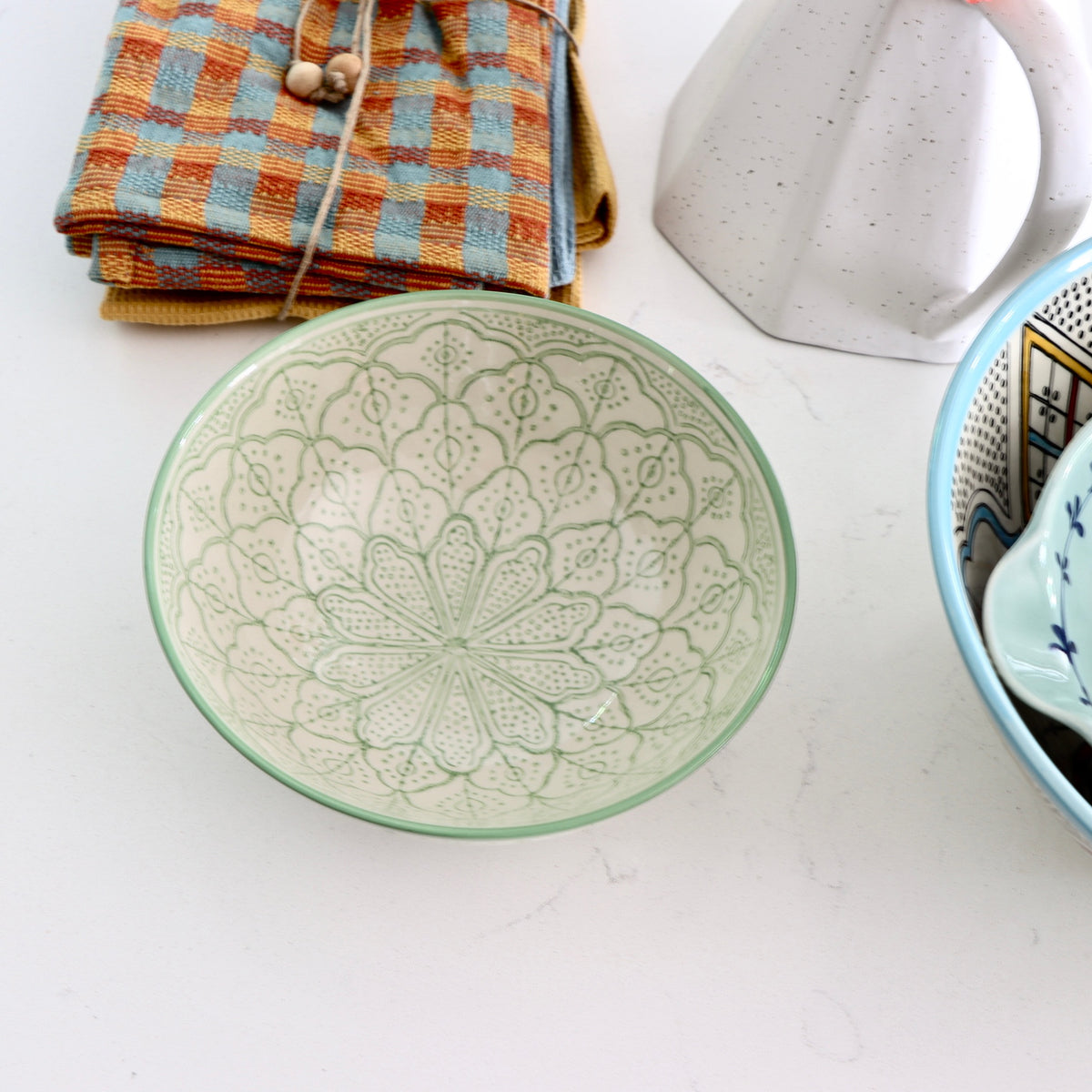 Anthea Lime Lace Hand-Painted Stoneware Serving Bowl - Holistic Habitat 