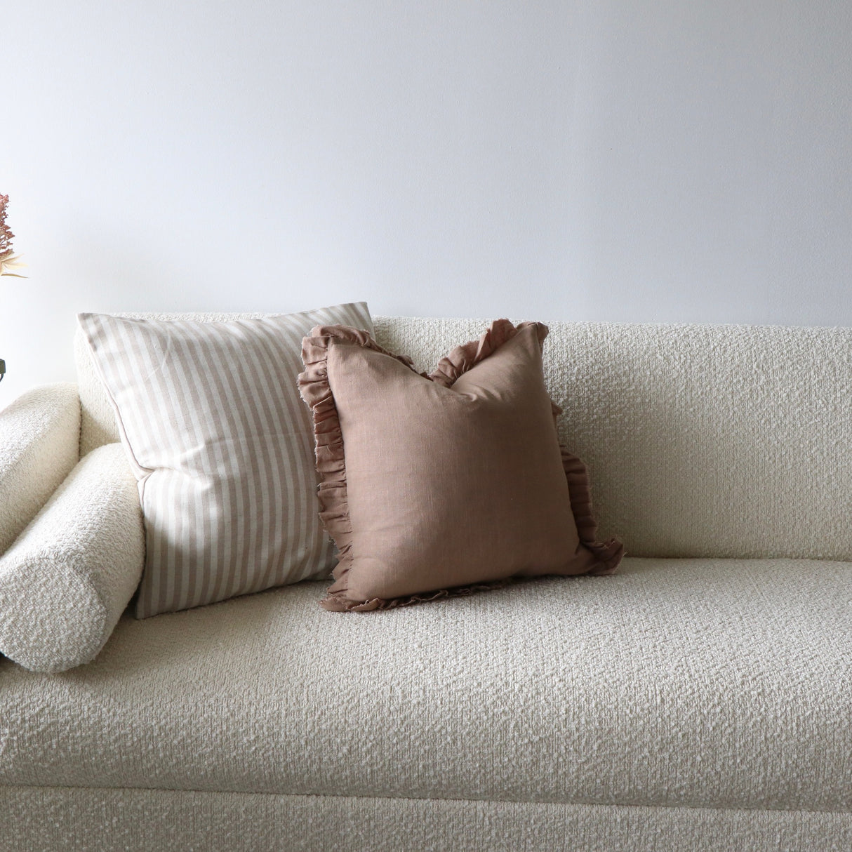 Sepia Brown Ruffled Linen Pillow Cover