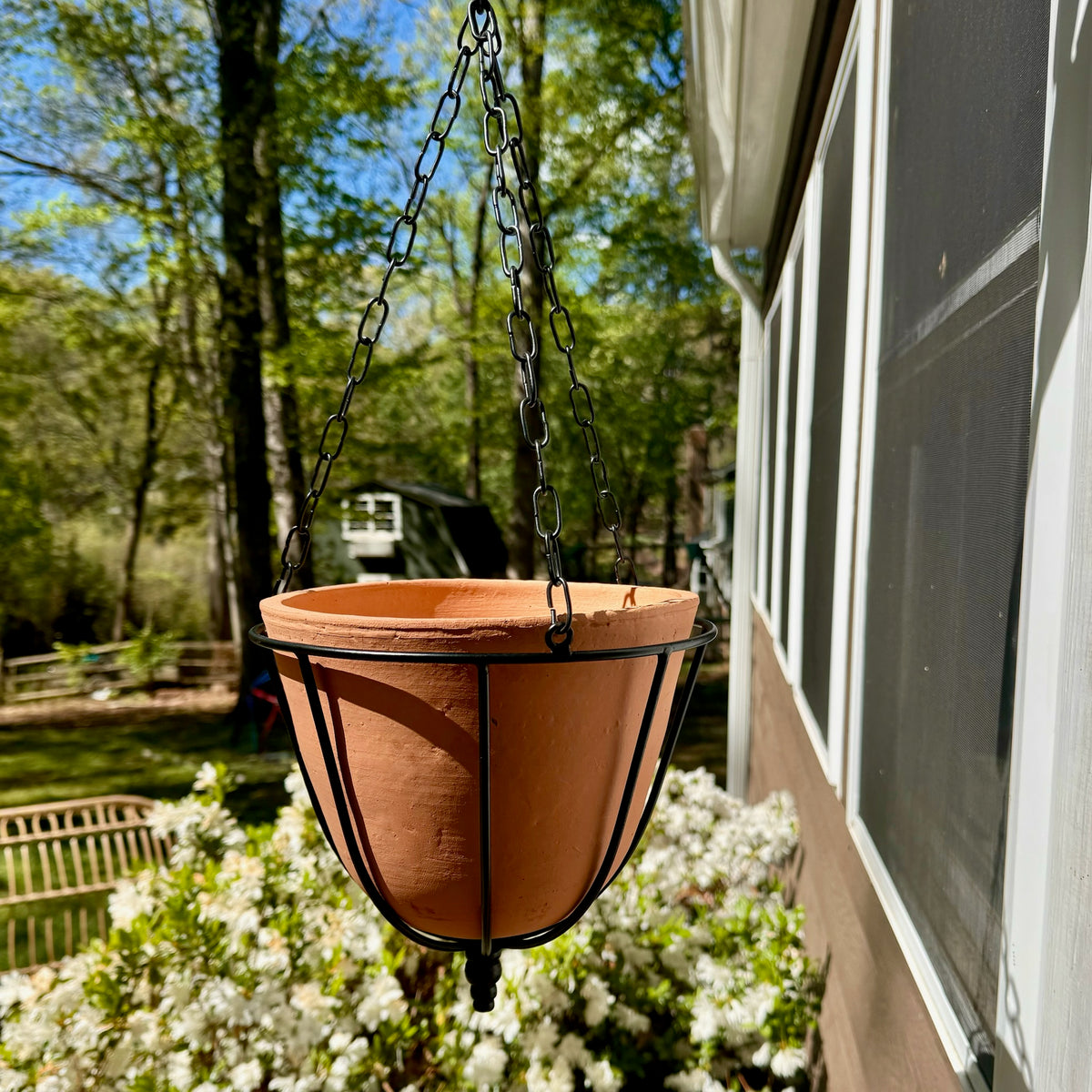 Hanging Terracotta Planter with Metal Cage - Large - Holistic Habitat 