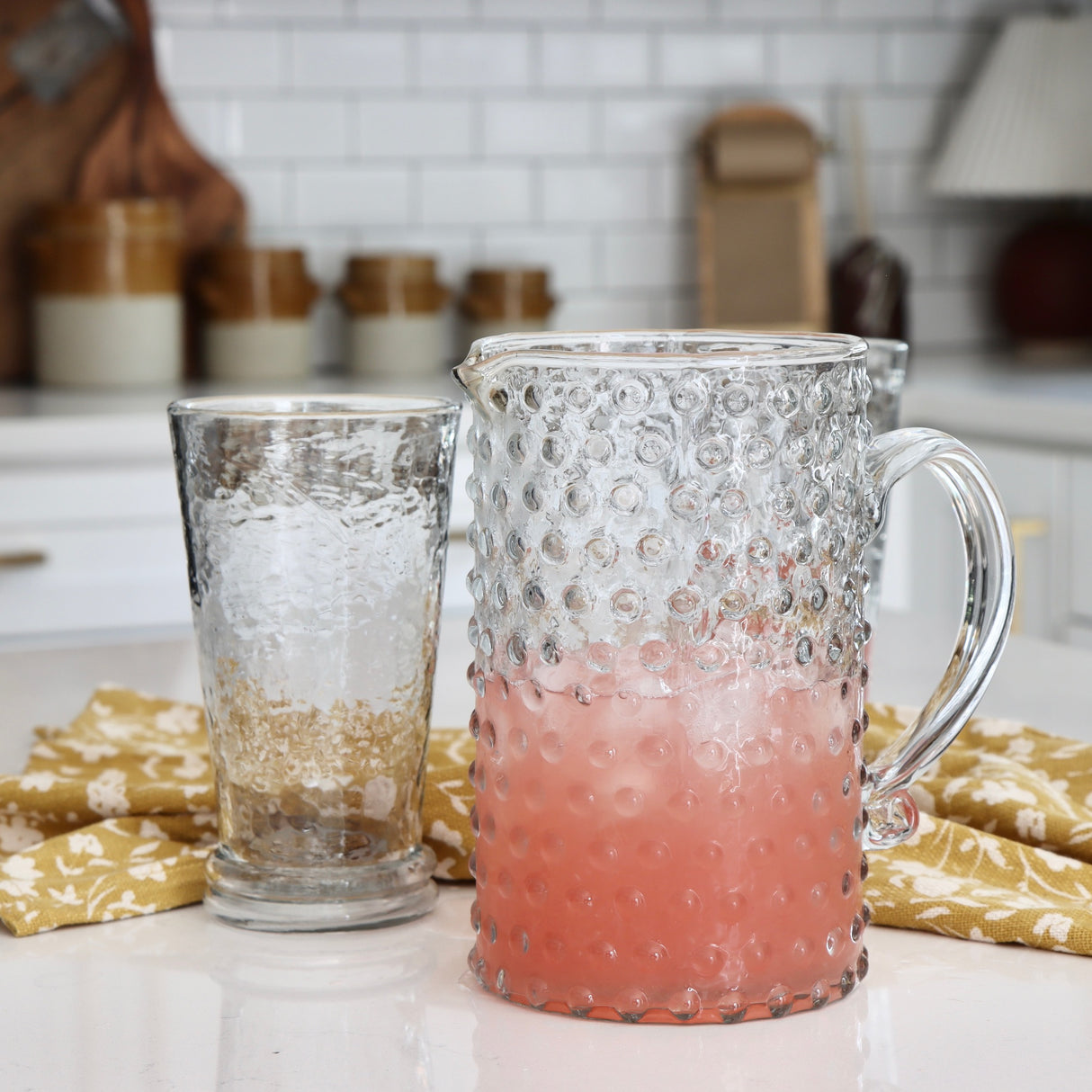 Hobnail Hand-Blown Glass Pitcher 42 Oz - Holistic Habitat 