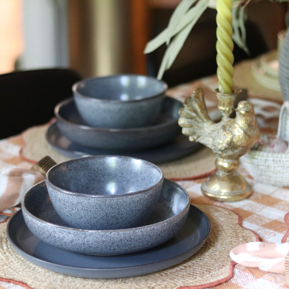 Stonewashed Indigo Ceramic Dinnerware Set - 18 Pieces