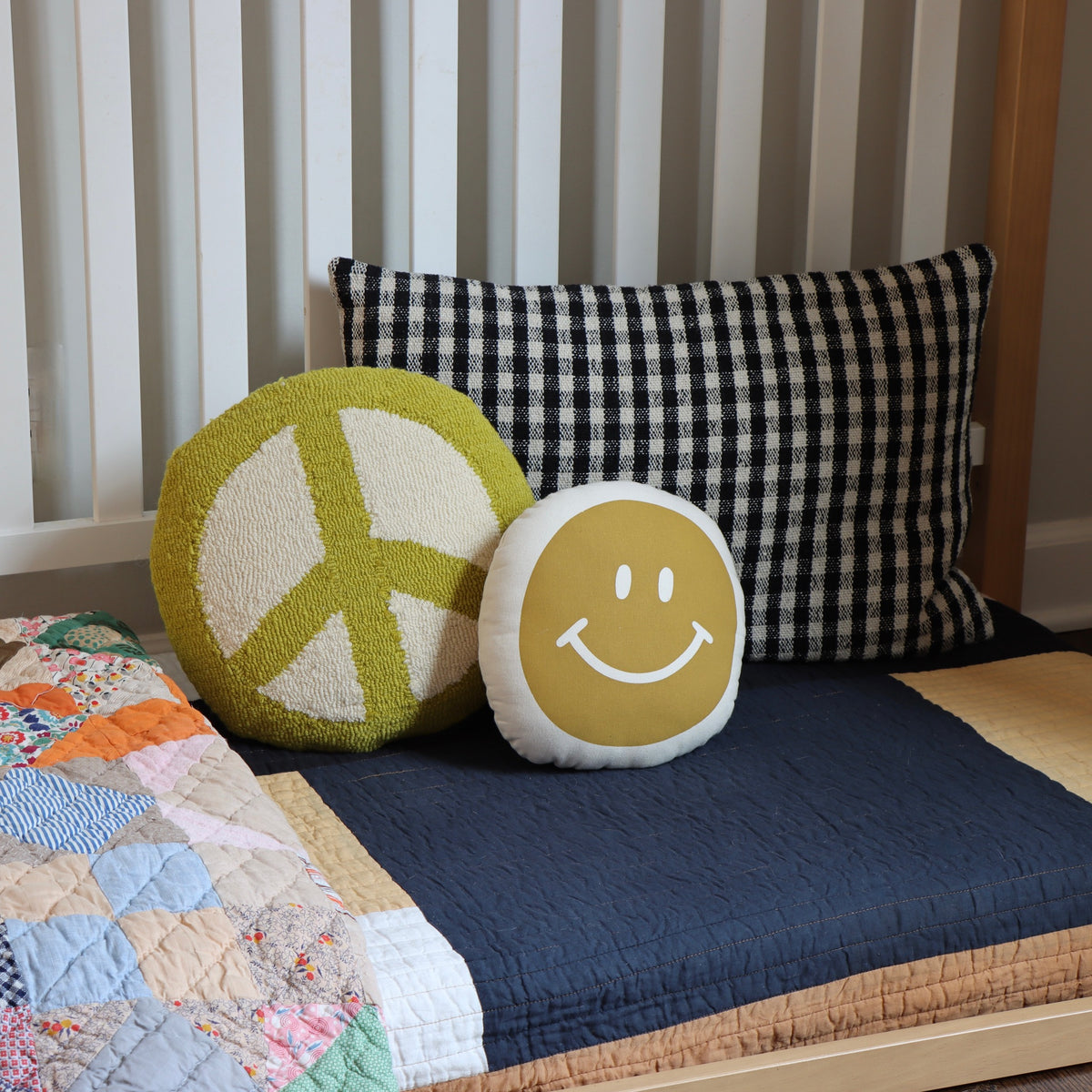 Groovy Green Peace Sign Hand-Hooked Pillow - 13 Inch - Holistic Habitat 