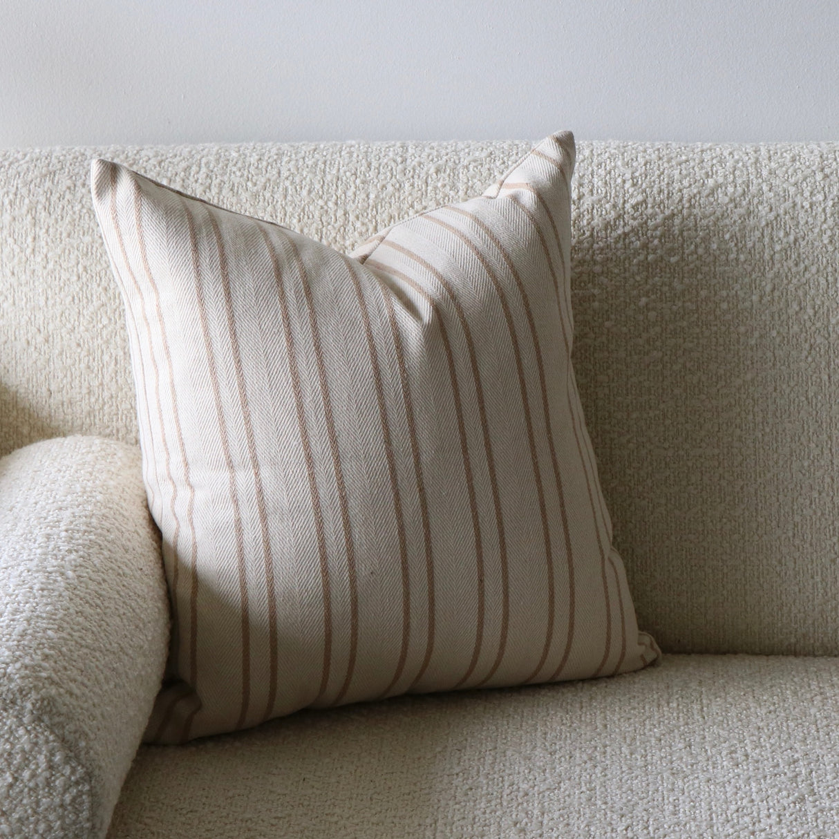 Benji Double Beige Stripe Linen Blend Pillow Cover